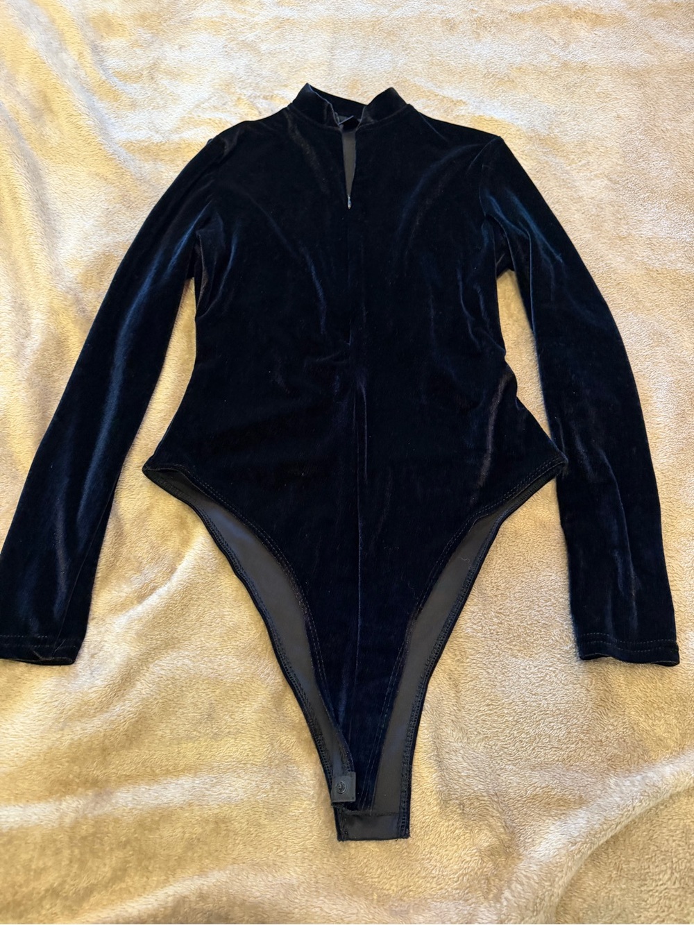 SHEIN Black Velvet Long Sleeve bodysuit with High Neck